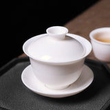 Elegant Jade White Porcelain Triple Blessing Gaiwan