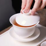 Elegant Jade White Porcelain Triple Blessing Gaiwan